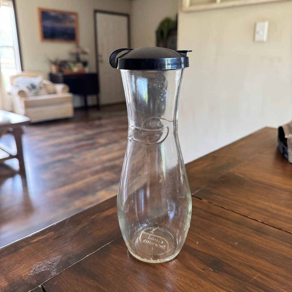 Vintage Good Seasons Salad Dressing Cruet Glass Shaker Bottle with Black Lid
